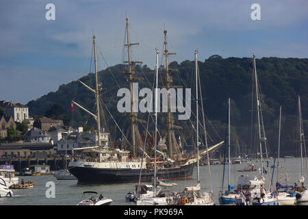 Sailing vessel 'Tenacious' moored in the River Dart during the annual Dartmouth regatta Stock Photo