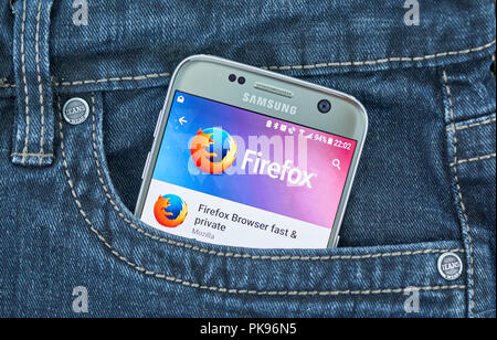MONTREAL, CANADA - SEPTEMBER 8, 2018: Firefox mobile browser. Mozilla Firefox is a free and open-source web browser developed by Mozilla Foundation an Stock Photo