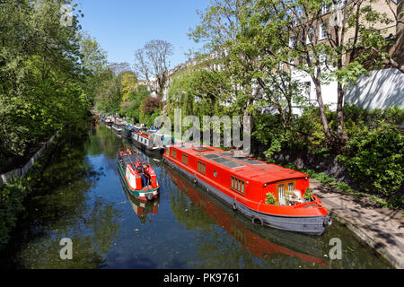 Houseboats and narrowboats on the Regent's Canal in Islington, London England United Kingdom UK Stock Photo