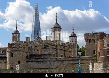 The Shard skyscraper behind Tower of London, London England United Kingdom UK Stock Photo