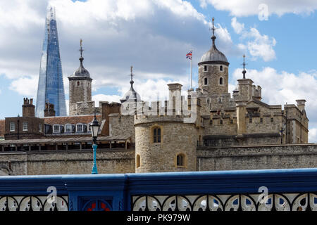 The Shard skyscraper behind Tower of London, London England United Kingdom UK Stock Photo