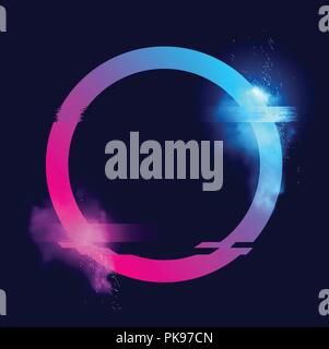 An illuminated circle loop with sparks, smoke and a glitch effects. Glitch tech futuristic Vector illustration design. Stock Vector