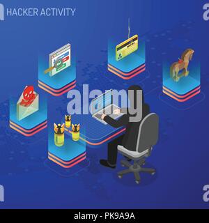 Hacker Activity Isometric Concept Stock Vector