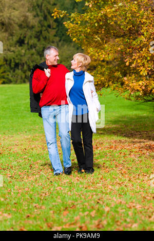 Senior couple walking in park Stock Photo