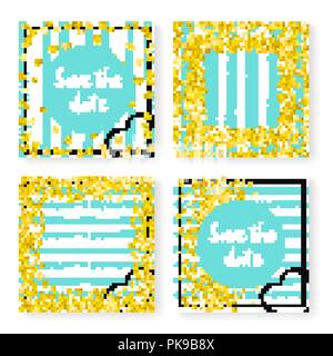 Wedding glitter confetti on stripes, invitation set Stock Vector