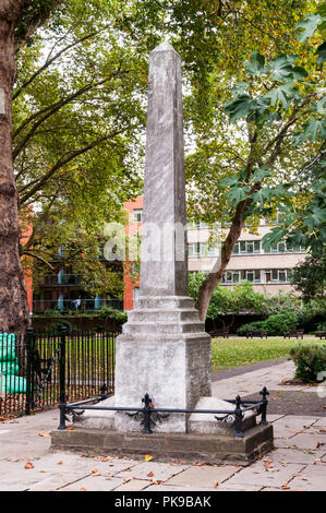 The grave of Daniel Defoe the novelist and author of Robinson Crusoe in Bunhill Fields burial ground, London. Stock Photo
