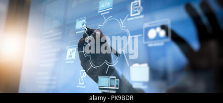 Developing programming and coding technologies with Website design in virtual diagram.co working team meeting concept,businessman working with VR comp Stock Photo