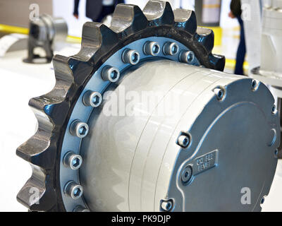 Track drive for excavators on stand exhibition Stock Photo
