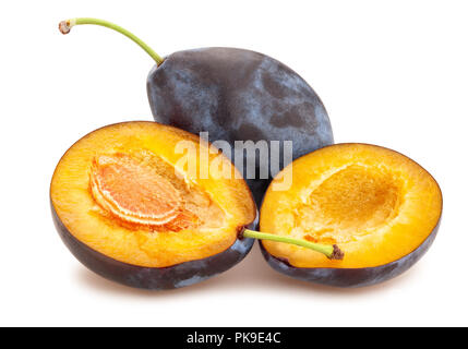 sliced blue plum path isolated Stock Photo