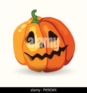 Cartoon style vector Halloween pumpkin with carving scary face isolated on the white background. Stock Vector