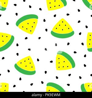 Seamless yellow watermelons pattern. Vector background watermelon slices with watermelon seeds. Stock Vector