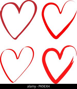 set of hearts with a brush, drawing by hand. Vector grunge style icons. Love symbol with brush painting Stock Vector