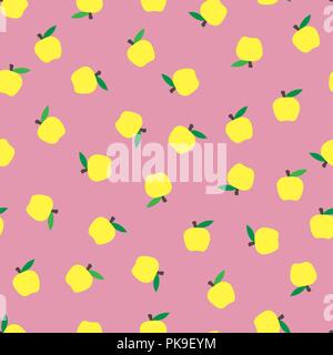 seamless pink background with yellow apples. Autumnal seasonal background, school. pattern for design Stock Vector