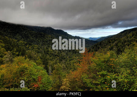 At 6,643 feet, Clingmans Dome is Great Smoky Mountains National Park's highest point. It is the highest point in Tennessee, and the second highest poi Stock Photo