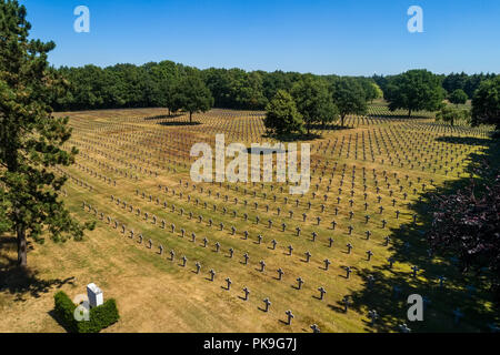 Ysselsteyn, Netherlands - June 29, 2018: Aerial view of Ysselsteyn is the largest German war cemetery in the world containing the graves of 31,598 Ger Stock Photo