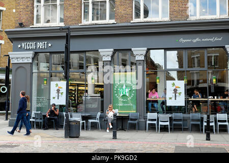 VEGGIE PRET organic coffee shop and natural vegan food store exterior on Great Eastern Street in Shoreditch East London EC2 England UK  KATHY DEWITT Stock Photo