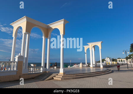 Evpatoria, Crimea, Russia - June 30, 2018: Colonnade on the Gorky Embankment in the resort town of Evpatoria, Crimea Stock Photo