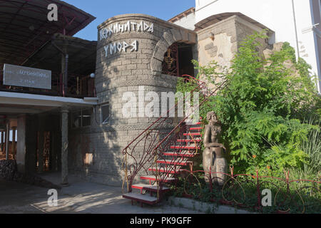 Evpatoria, Crimea, Russia - June 30, 2018: Kerkinitida Cafe by the Sea on the Gorky Embankment in Evpatoria, Crimea Stock Photo