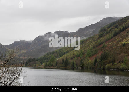 Rainy spring day at Llyn Crafnant near Trefriw in Snowdonia, North Wales. Stock Photo