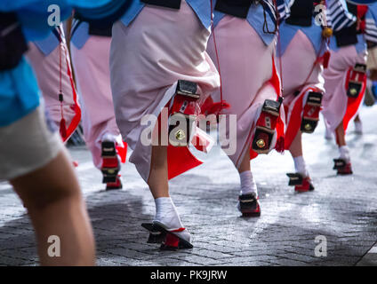 Japanese women dancing during the Koenji Awaodori dance summer street festival, Kanto region, Tokyo, Japan Stock Photo