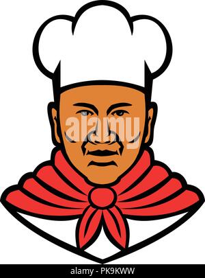 Mascot illustration of head of a black African American baker, chef or cook viewed from front on isolated white background done in retro style. Stock Vector