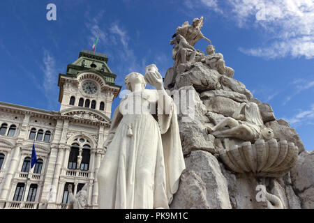 Detail of the Fountain on the four continents in Piazza Unità d'Italia (Unity of Italy square) in Trieste, Italy Stock Photo