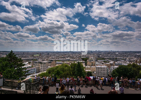 View of Paris from sacre-coeur limestone Cathedral montmarte ,Paris,France Stock Photo