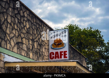 Bowling alley, hamburger cafe,  Blanco, Texas USA Stock Photo