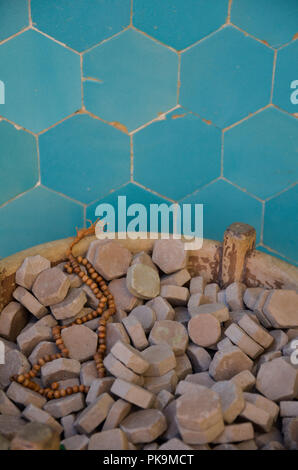 Turbah, Shia Prayer Stone, in the Jameh Mosque of Yazd, Iran Stock Photo