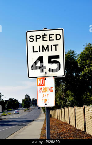 speed limit 45 mph miles per hour road sign speeding car vechical ...