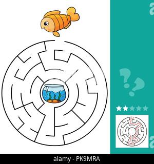 Cute fish educational maze game. Vector illustration of labyrinth for children Stock Vector