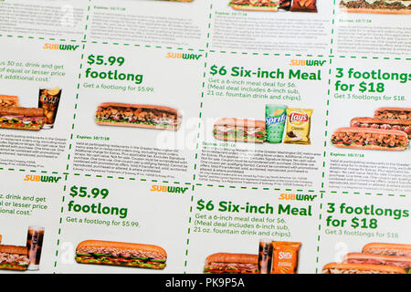Subway sandwich coupons (fast food coupon) - USA Stock Photo