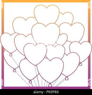 Romantic frame with hearts rainbow lines Stock Vector