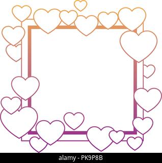 Romantic frame with hearts rainbow lines Stock Vector
