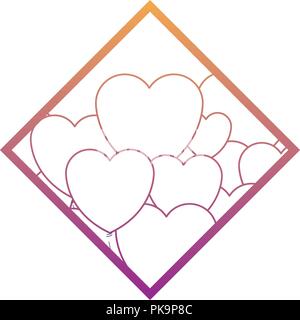 Hearts diamond frame rainbow lines Stock Vector