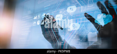 Data Management System (DMS) with Business Analytics concept. businessman working with provide information for Key Performance Indicators (KPI) and ma Stock Photo