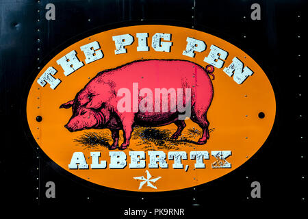 Texas BBQ pig sign in small town Albert Stock Photo