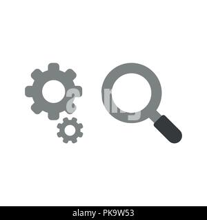 Vector illustration icon concept of gears with magnifying glass. Stock Vector