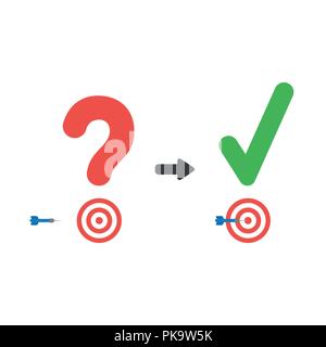 Vector illustration icon concept of question mark and check mark with bulls eye and dart in the center. Stock Vector