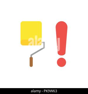 Vector illustration icon concept of yellow paint roller brush with exclamation mark. Stock Vector