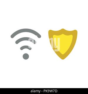 Vector illustration icon concept of wireless wifi symbol with guard shield. Stock Vector