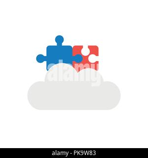 Vector illustration icon concept of two connected jigsaw puzzle pieces on cloud. Stock Vector
