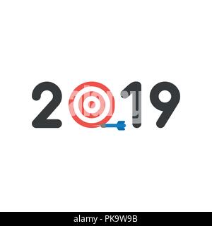 Vector illustration icon concept of year of 2019 with bulls eye and dart miss the target. Stock Vector