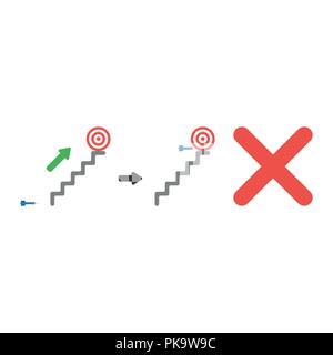 Vector illustration icon concept of bulls eye on top of stairs and dart miss the target with x mark. Stock Vector
