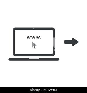 Vector illustration icon concept of www and mouse cursor inside laptop computer screen. Stock Vector