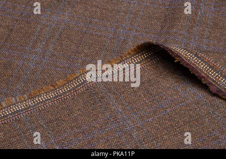 Woolen suit fabric, cage brown-blue Stock Photo
