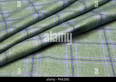 Woolen suit fabric, blue cage on green Stock Photo