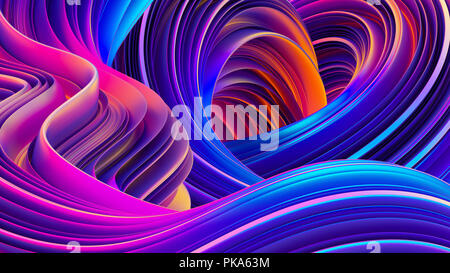 3D rendering abstract background with holographic twisted shapes in motion. Stock Photo