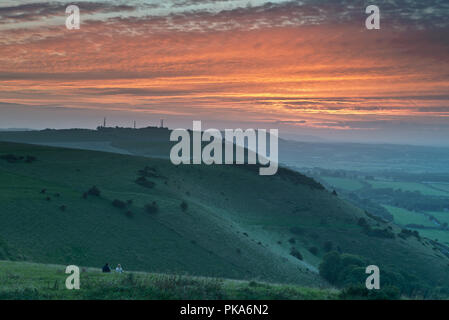 Sunset at Truleigh Hill from Devil's Dyke. Sussex, England, Uk