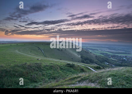 Sunset at Truleigh Hill from Devil's Dyke. Sussex, England, Uk